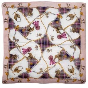 Burberry Plaid and Chain Motif Silk Scarf